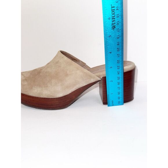 Chocolat Blu Chunky Heels Slip On Platform Mule Suede Leather Beige Wood Y2K 8.5 - Picture 13 of 16